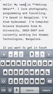 iA Writer - iPhone App (Editing about.md markdown file on my iPhone)