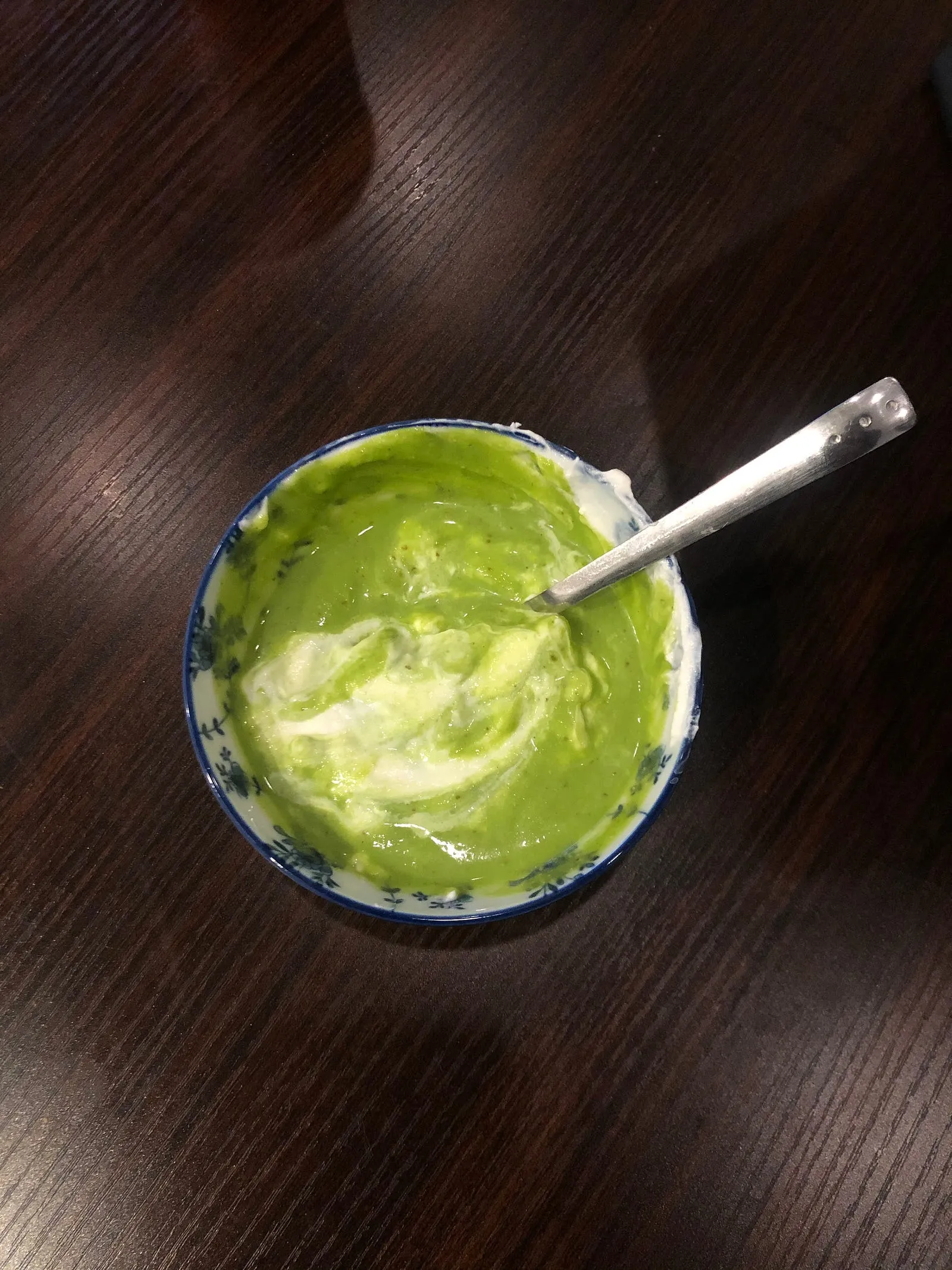 Greek yogurt with avocado, almond milk smoothie and vanilla extract.